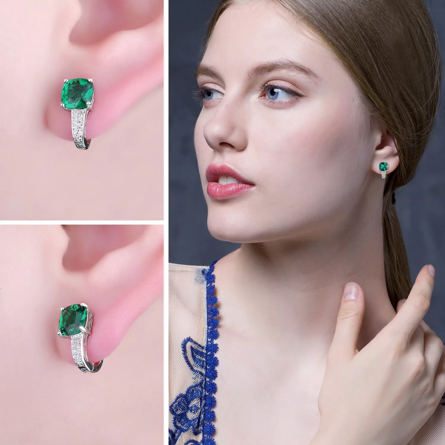 JewelryPalace 3.1ct Smeraldo Orecchini Cerchio Argento