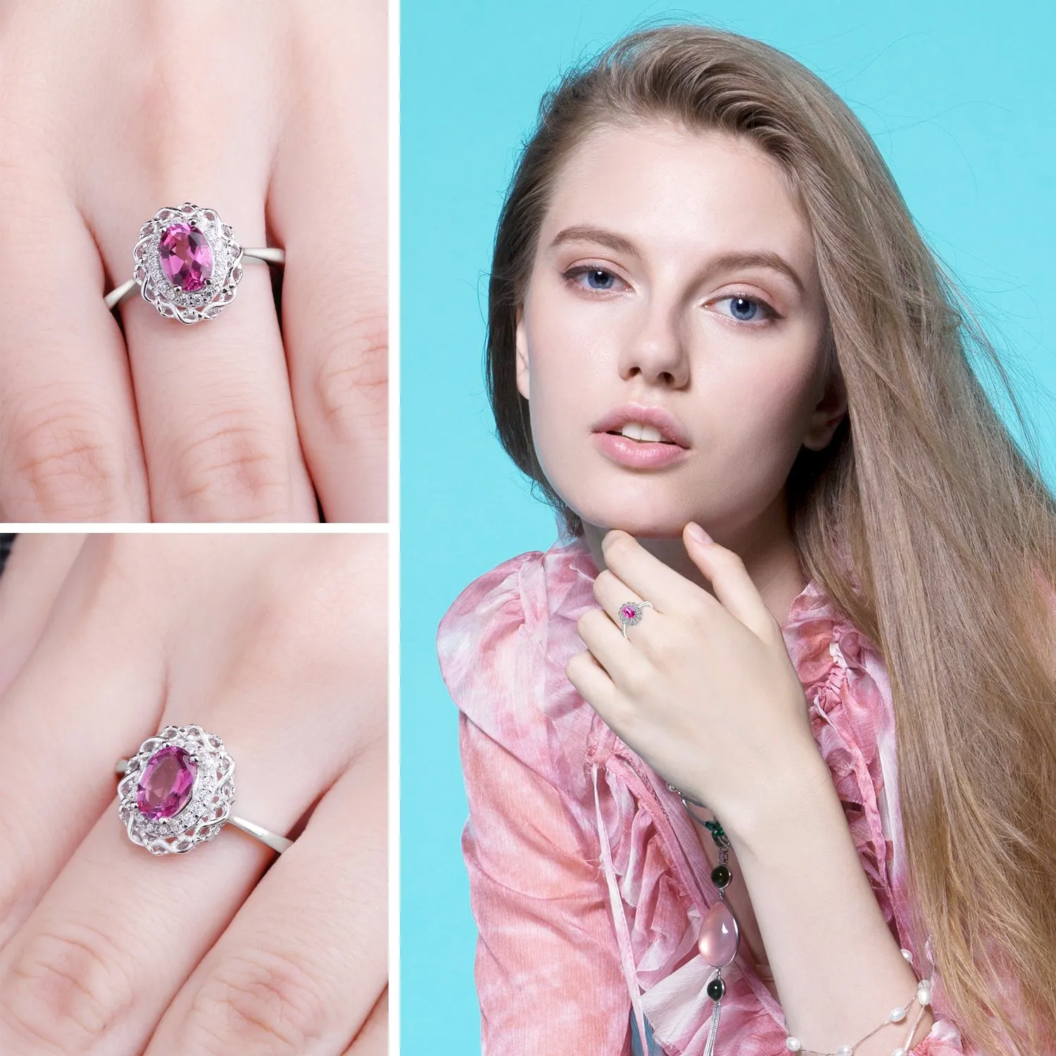 JewelryPalace Infinito Ovale anello topazio rosa tre ori