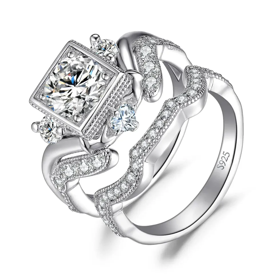 JewelryPalace Farfalla anello cuore argento 925 tre pietre zirconia