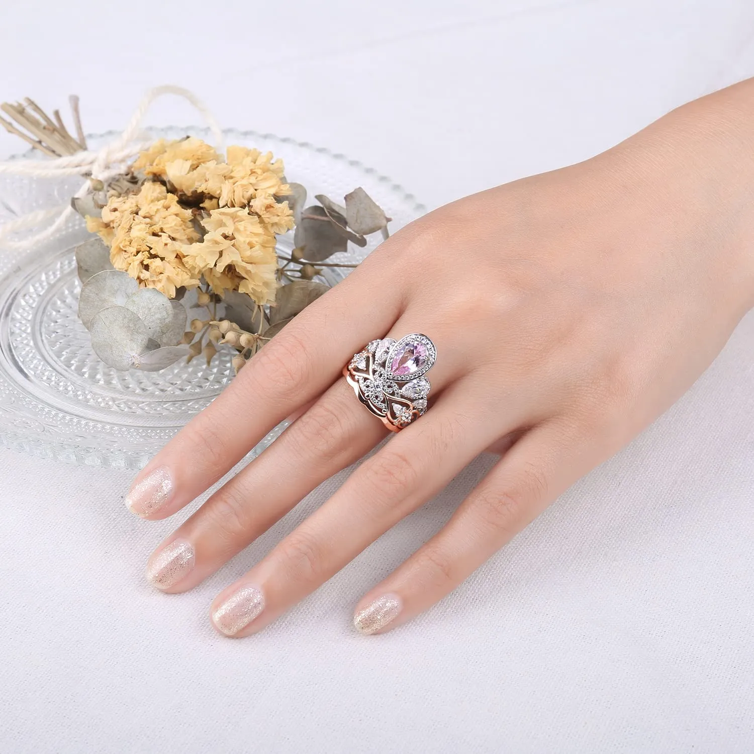 JewelryPalace Vintage Halo Anello Argento 925 Morganite Pera