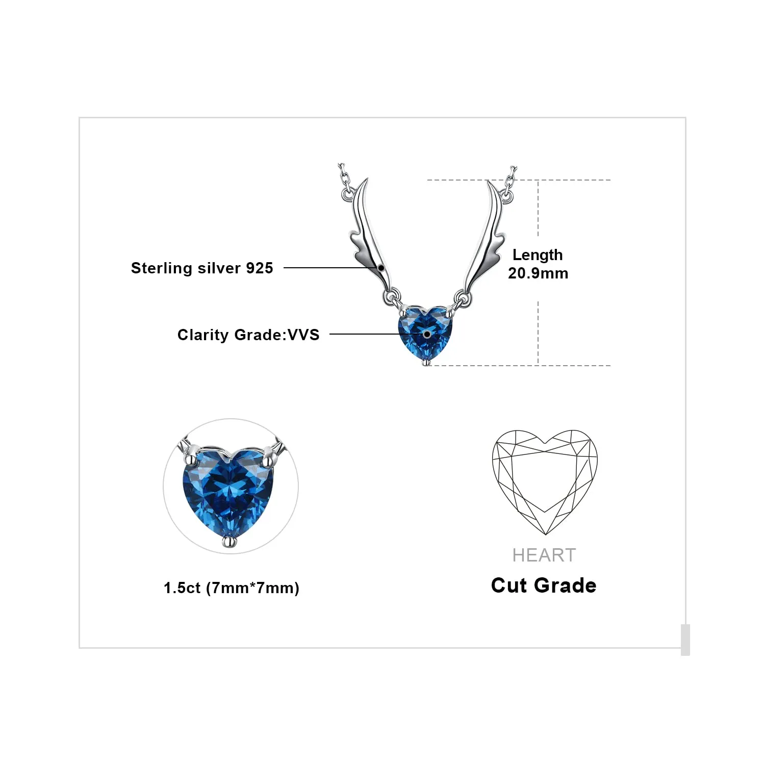 JewelryPalace Ali d'Angelo Cuore 1.5ct collana argento 45cm blu