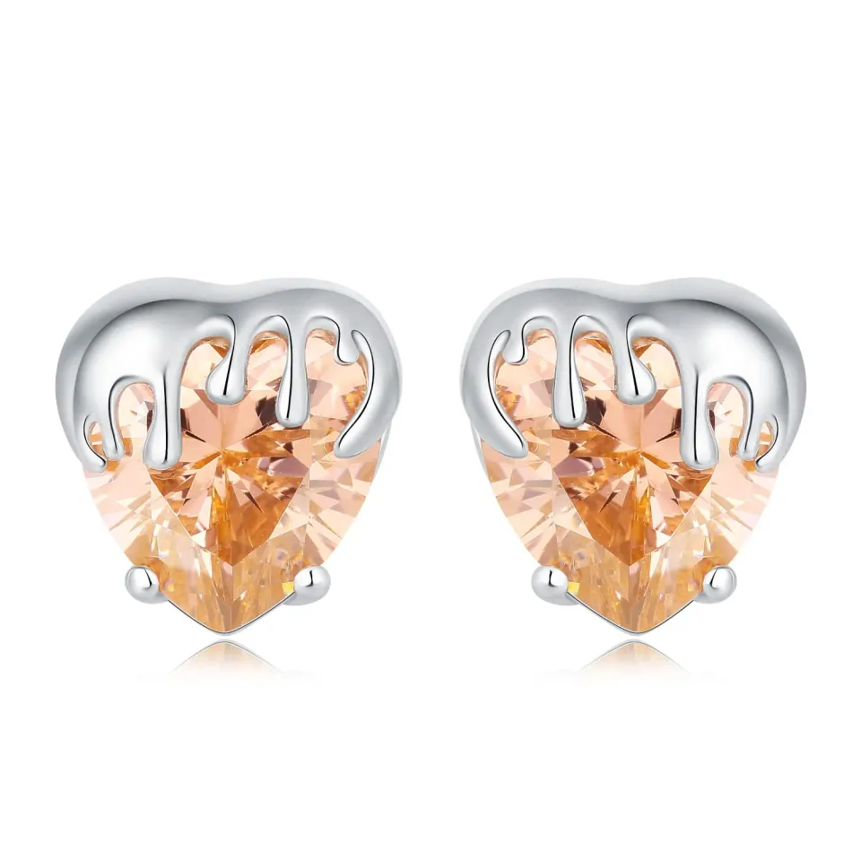 JewelryPalace Ape 9.2ct Orecchini Bottone Argento Cuore Arancione