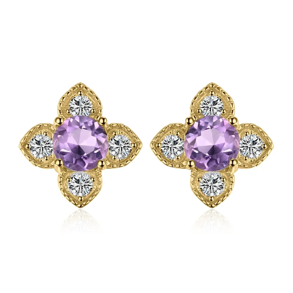JewelryPalace Fiore Cuore Orecchini Ametista Oro Giallo