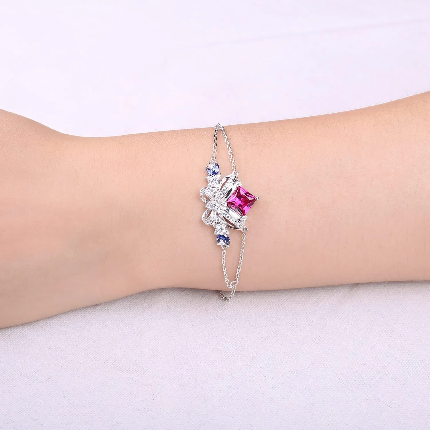 JewelryPalace Farfalla 3.1ct Bracciale Argento Zaffiro Rosa