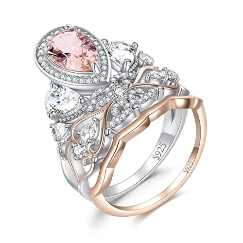 JewelryPalace Vintage Halo Anello Argento 925 Morganite Pera