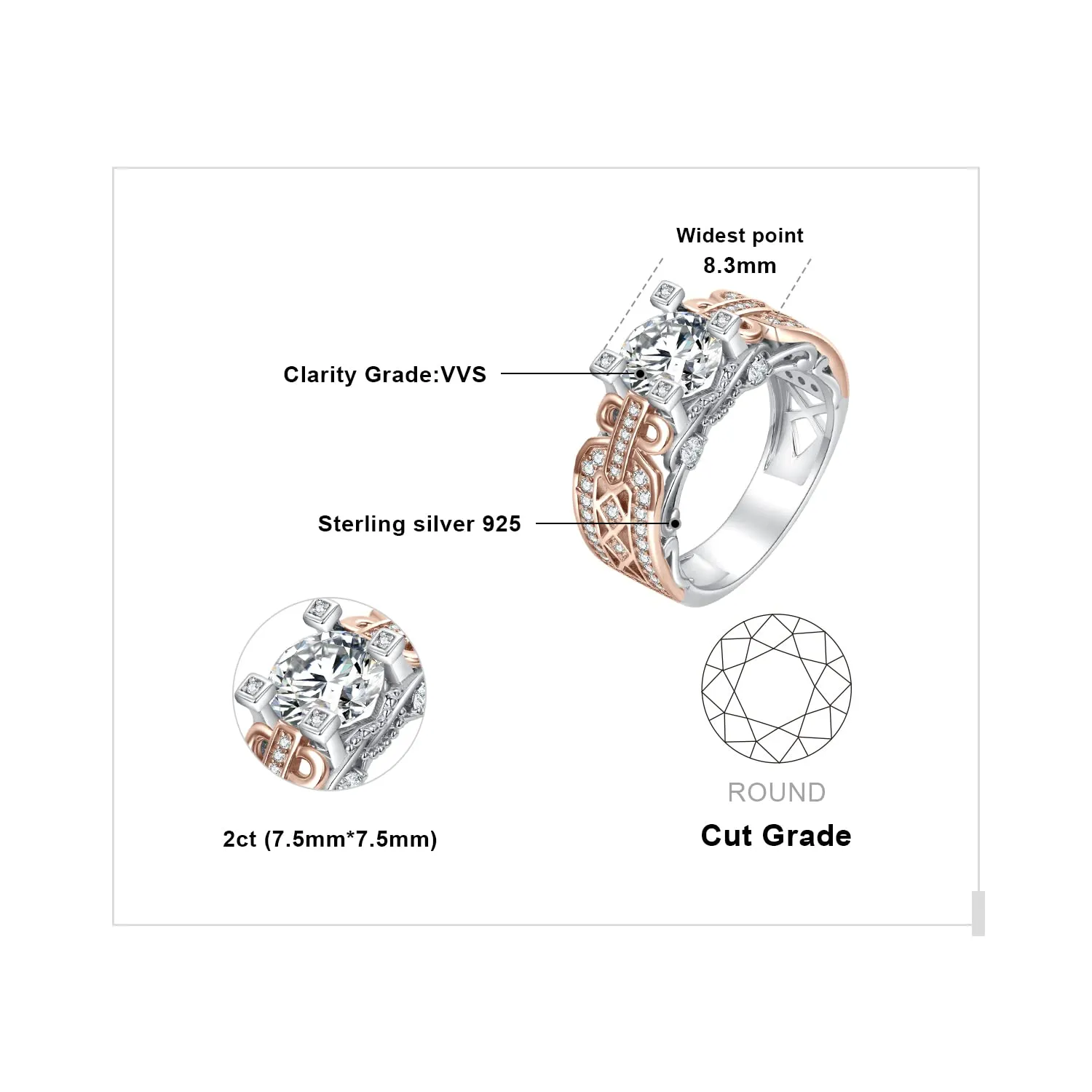 JewelryPalace Infinito anello fidanzamento argento zirconia oro rosa