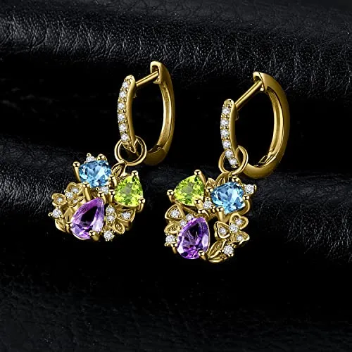 JewelryPalace Fiore Orecchini Argento Dorato Topazio Multicolor