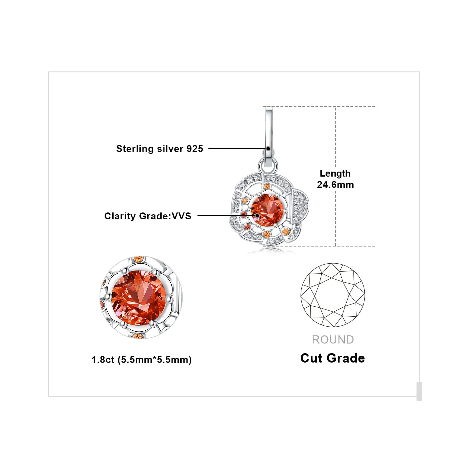 JewelryPalace Pizza 2.4ct Orecchini Cerchi Zaffiro Arancione