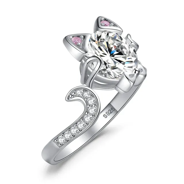 JewelryPalace Gatto anello regolabile argento zirconi rosa