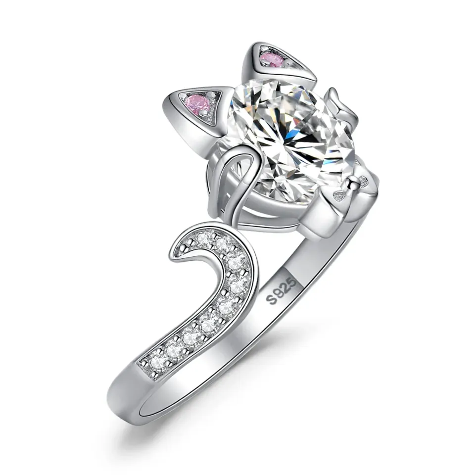 JewelryPalace Gatto anello regolabile argento zirconi rosa
