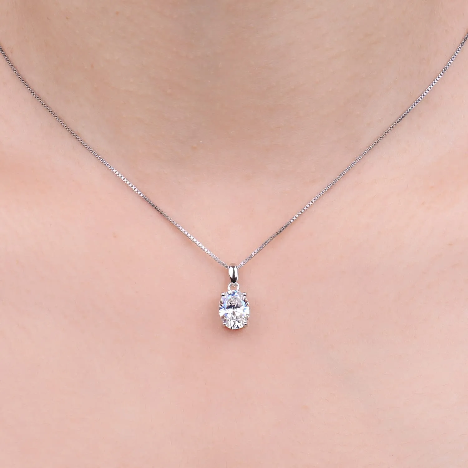 JewelryPalace Solitario Collana Argento 925 Zirconia 2ct Ovale