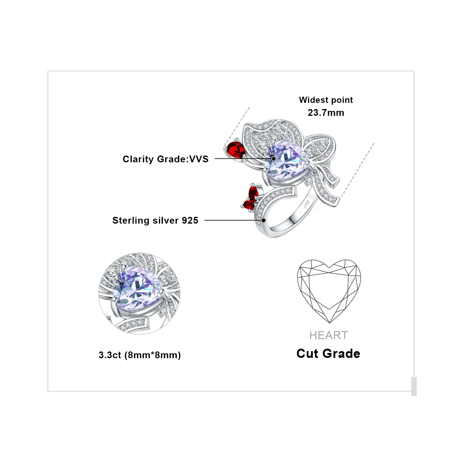 JewelryPalace 4.5ct Farfalla anello argento zirconia viola