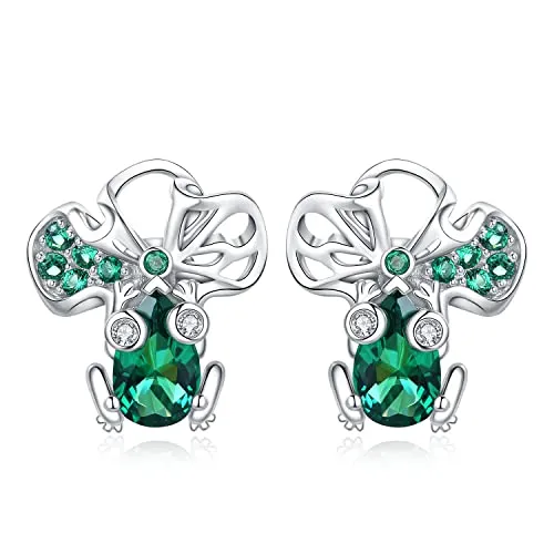 JewelryPalace Orecchini Donna Argento 1.6ct Rana Loto Smeraldo