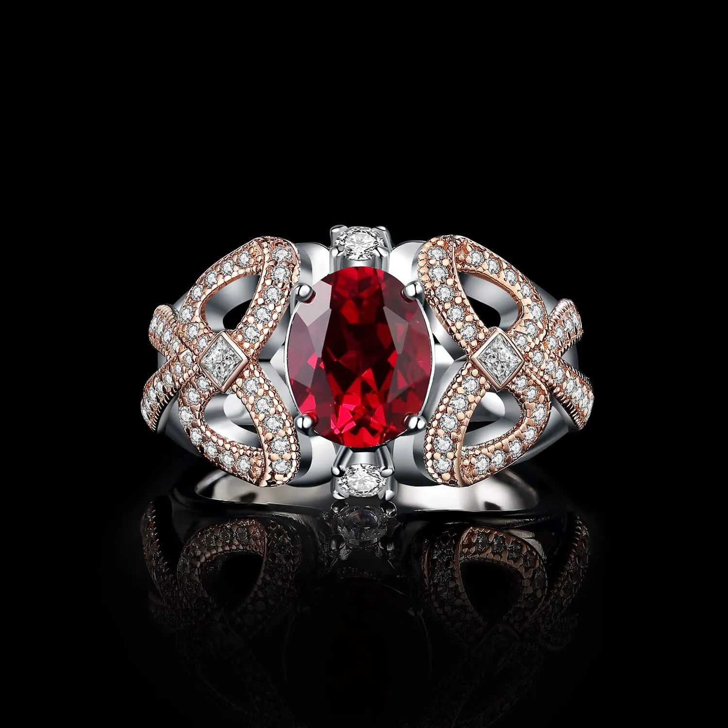 JewelryPalace Art Deco 2.4ct anello argento rubino ovale