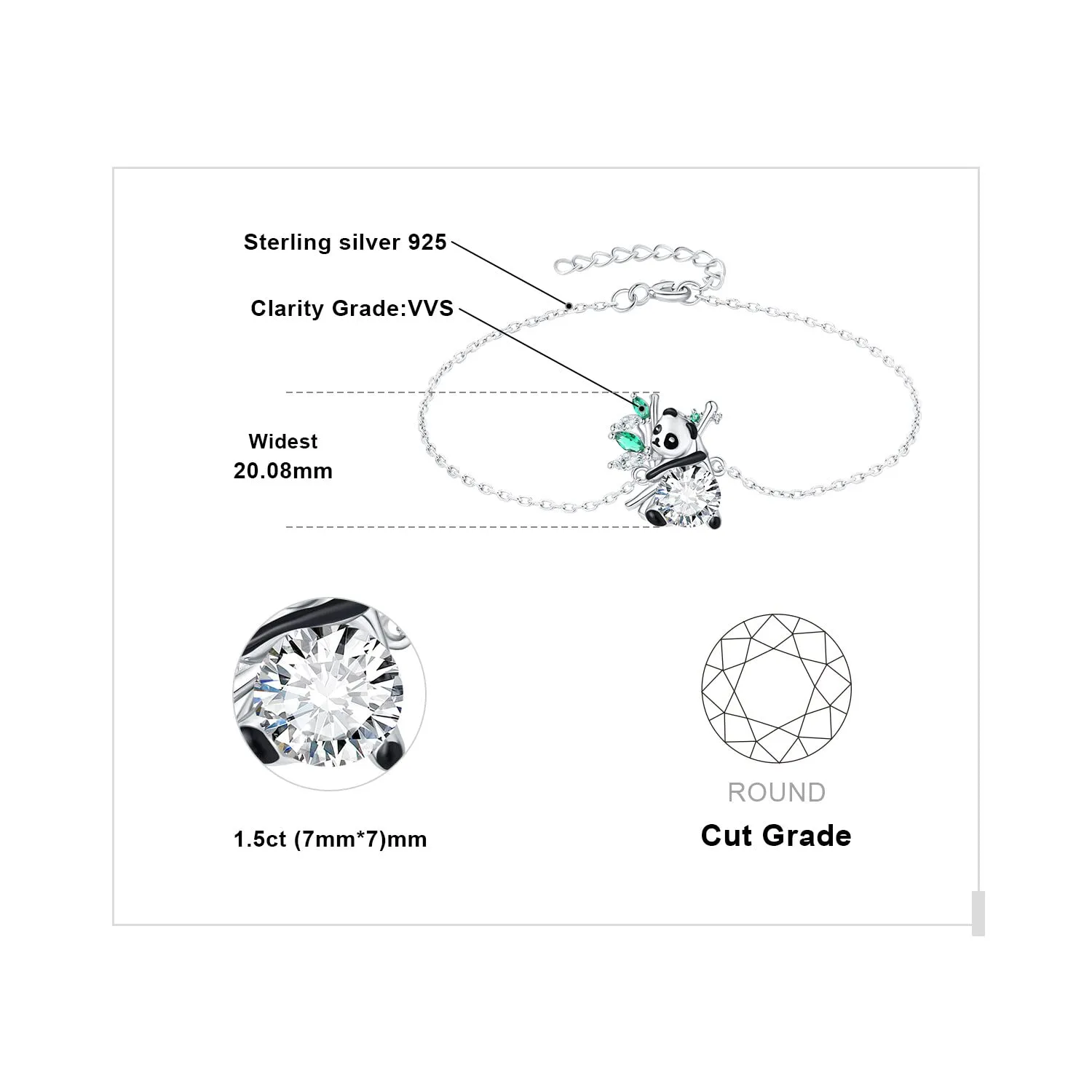 JewelryPalace Panda 1.75ct bracciale verde regolabile