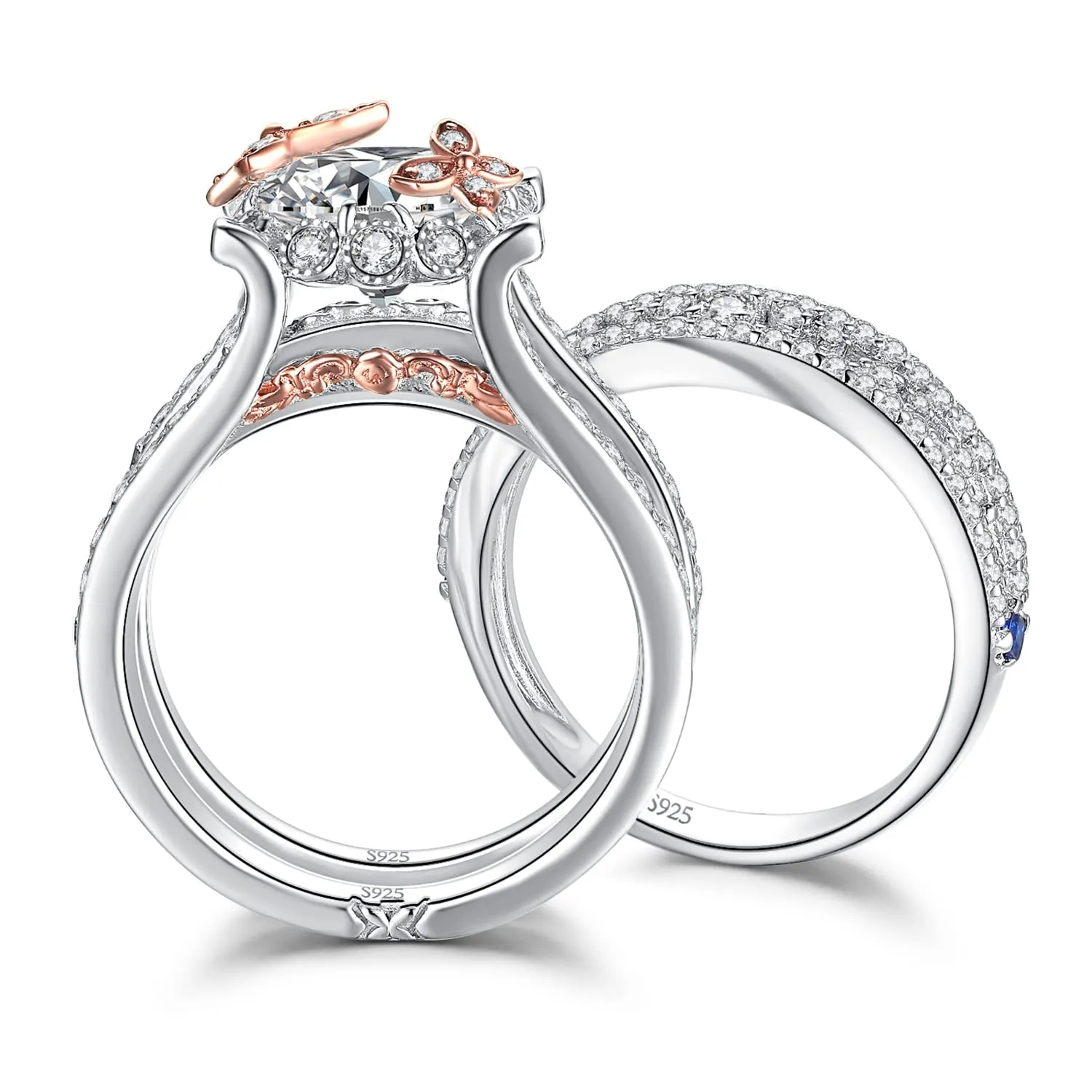 JewelryPalace Vintage Halo anello argento zirconia oro rosa