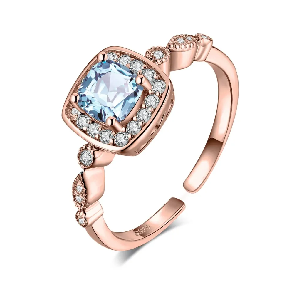 JewelryPalace Halo anello argento rodio topazio azzurro