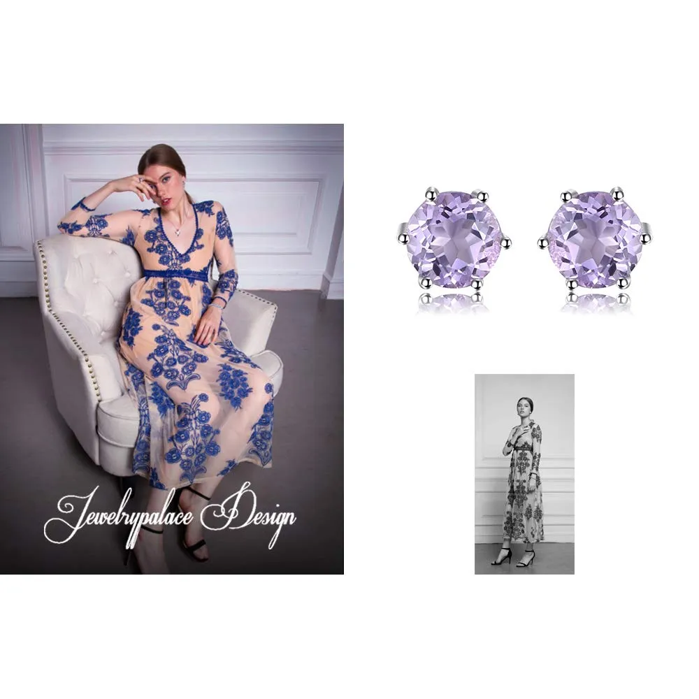 JewelryPalace Orecchini Bottone Argento Ametista Rotonda