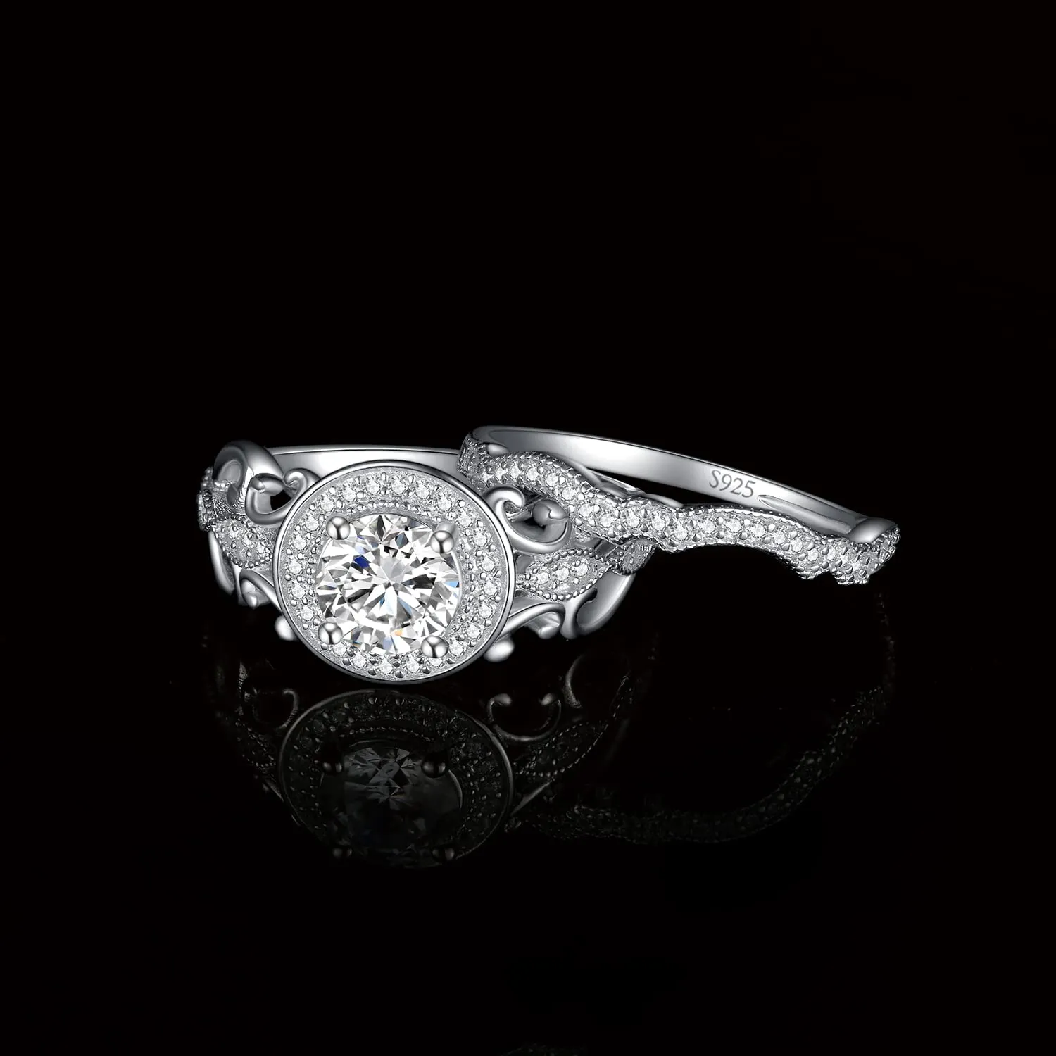 JewelryPalace Vintage Halo Anello Argento Farfalla Zirconia
