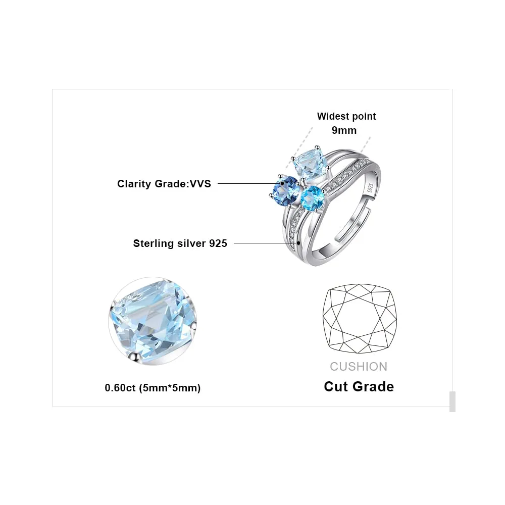 JewelryPalace Tre Pietre anello topazio blu cuscino regolabile