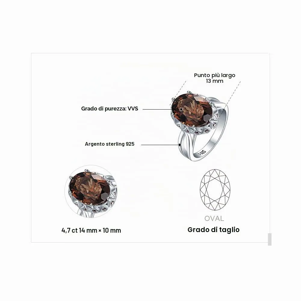 JewelryPalace 5.7ct Ovale anello argento quarzo fume