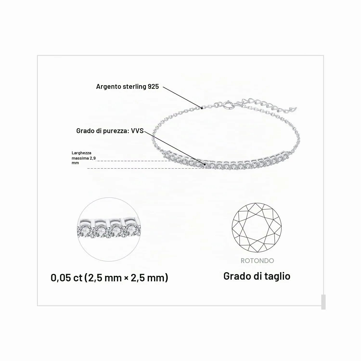 JewelryPalace Amor Eterno bracciale argento tre ori rotondo