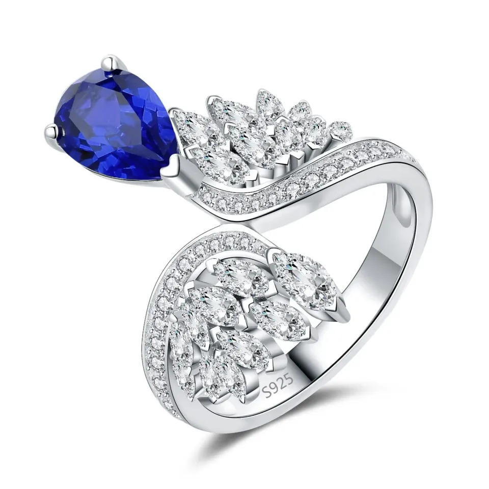 JewelryPalace Solitario 1.77ct Anello Argento Zaffiro Blu Marquise