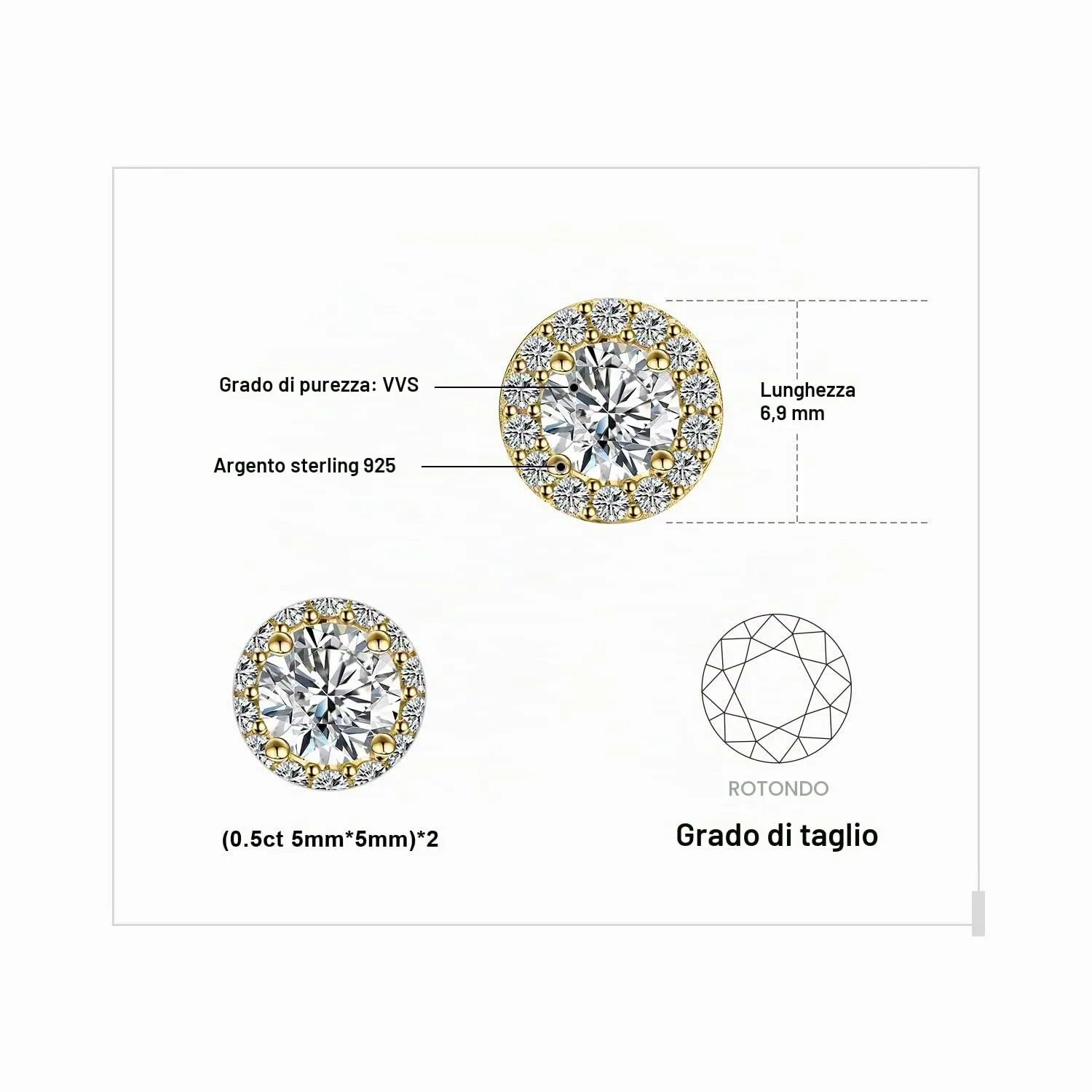 JewelryPalace Halo 1ct orecchini lobo zirconia oro