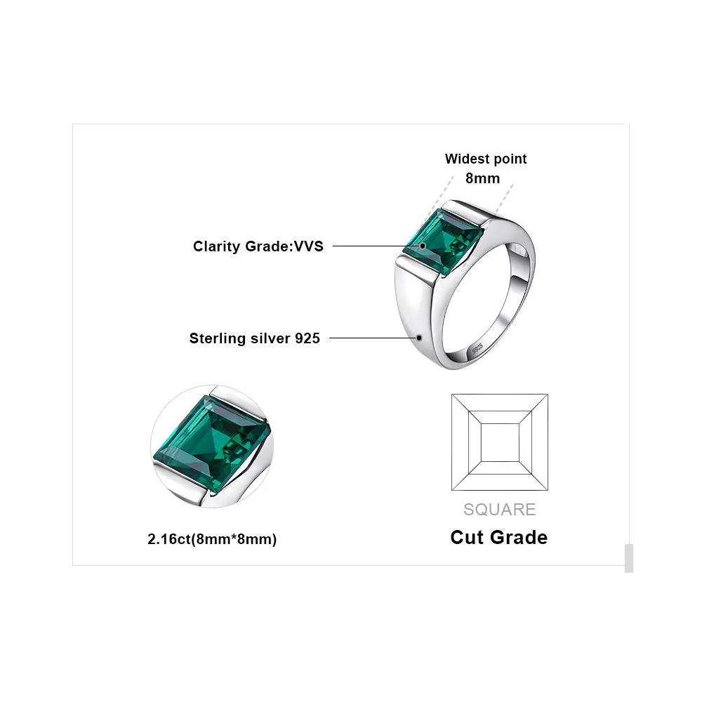 JewelryPalace Anello Uomo Argento 3.3ct Smeraldo Verde Quadrato