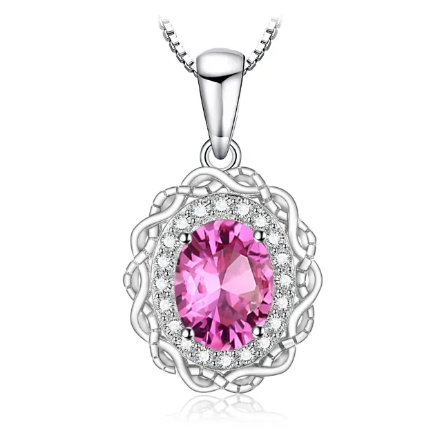 JewelryPalace Vintage Halo Collana Argento 925 Topazio Rosa