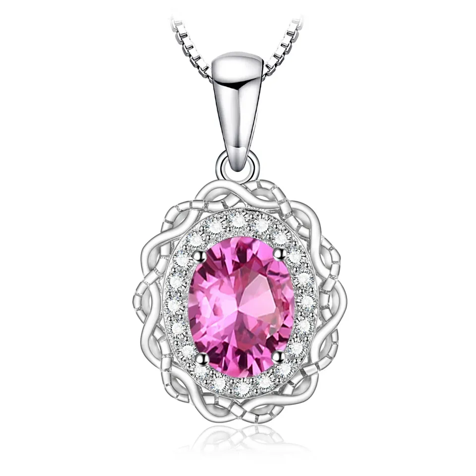 JewelryPalace Vintage Halo Collana Argento 925 Topazio Rosa