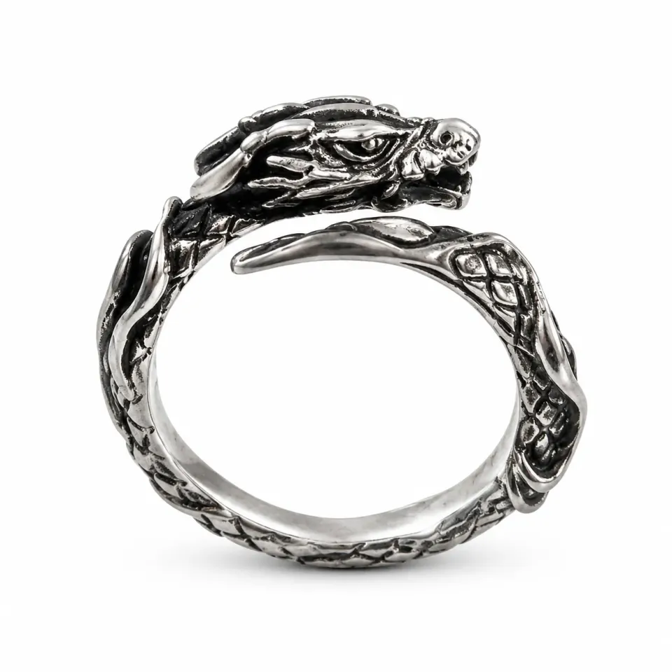 Victoria Jane Dragon anello drago argento brunito uomo