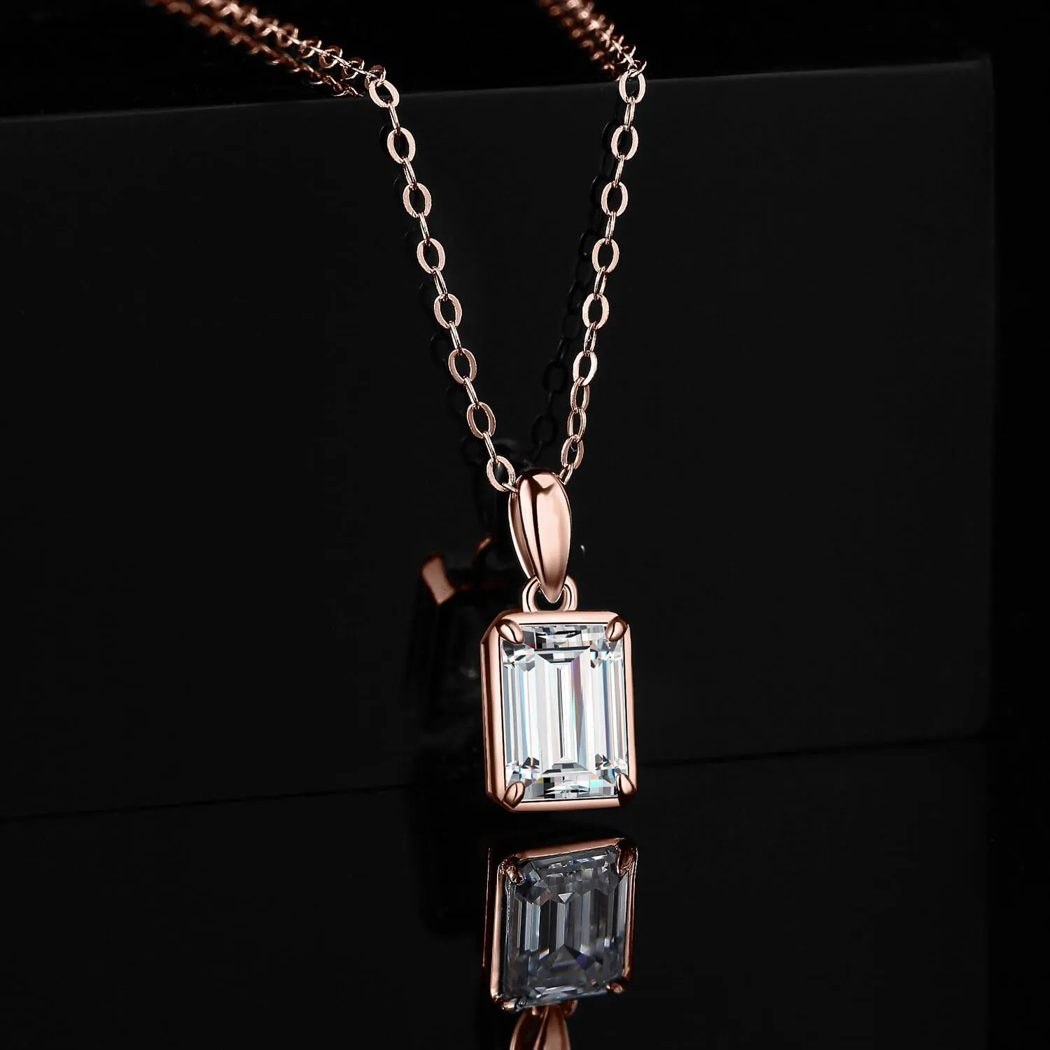 JewelryPalace 1ct Collana Solitario Moissanite Oro Rosa 45cm