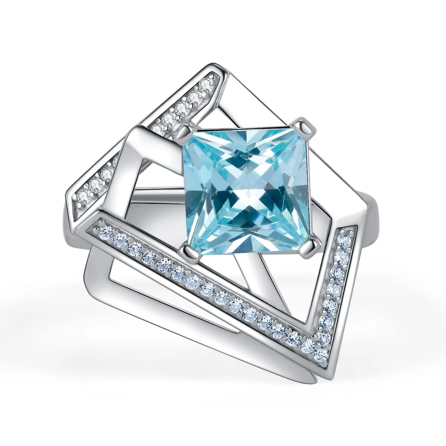 JewelryPalace Art Deco anello geometrico zirconia azzurra 4.3ct argento