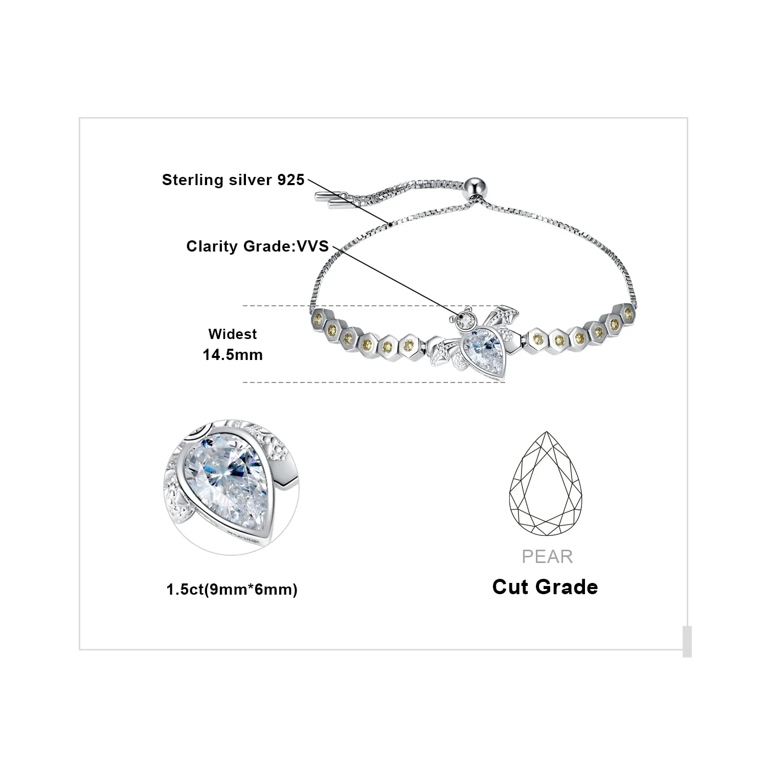 JewelryPalace Ape 1.5ct bracciale argento zirconia gialla