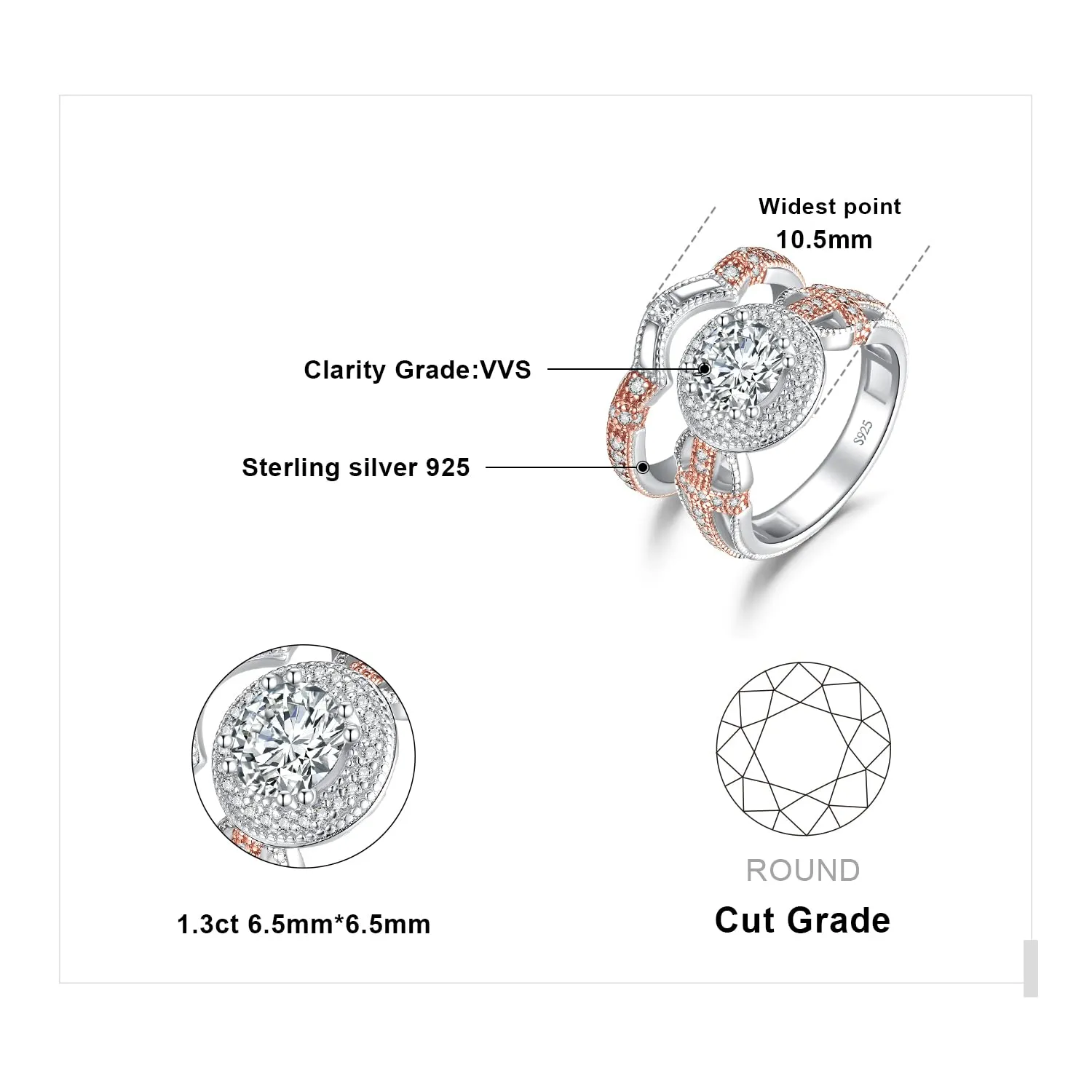 JewelryPalace Halo Infinito fede cuore argento 925 zirconia rosa