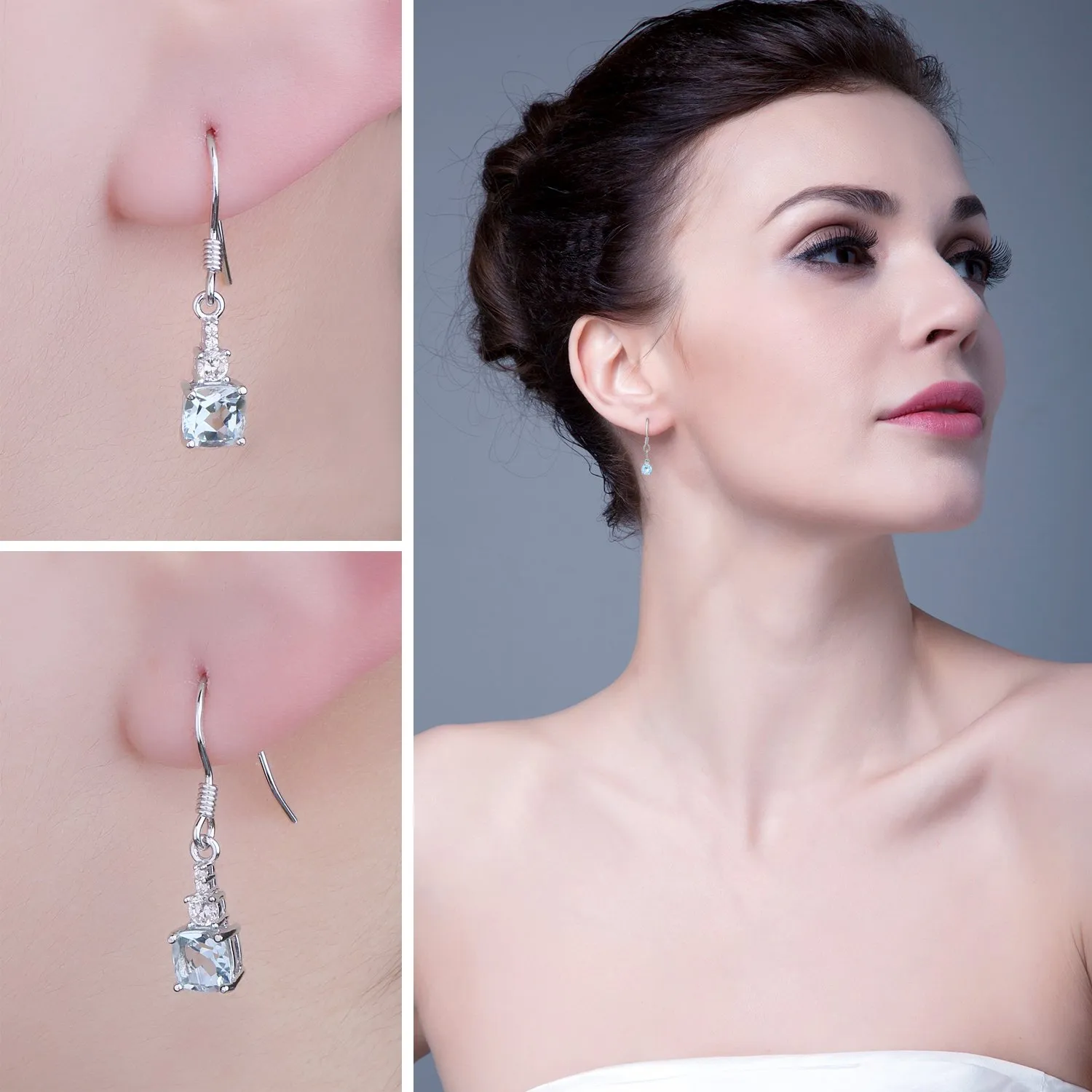 JewelryPalace Orecchini Pendenti Topazio Azzurro Argento 925