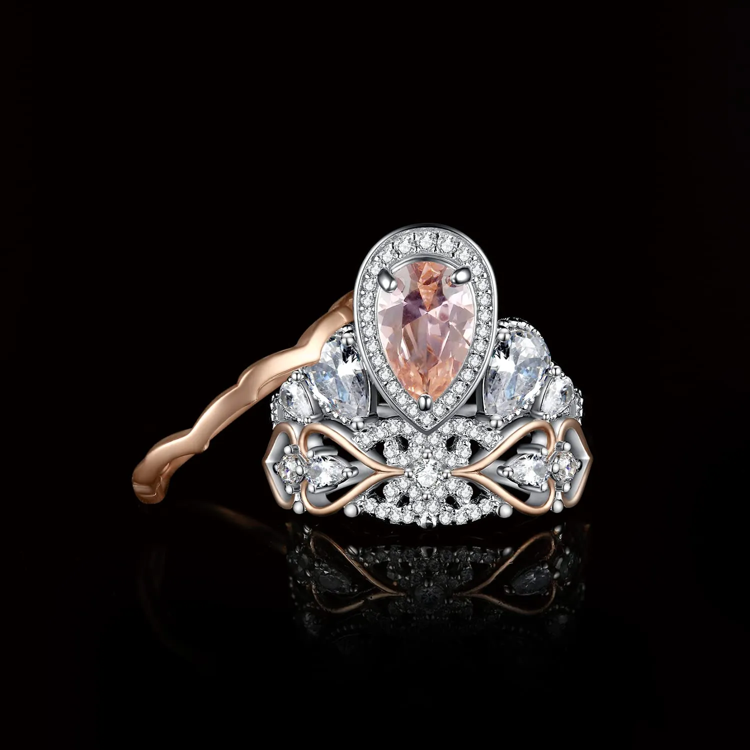 JewelryPalace Vintage Halo Anello Argento 925 Morganite Pera