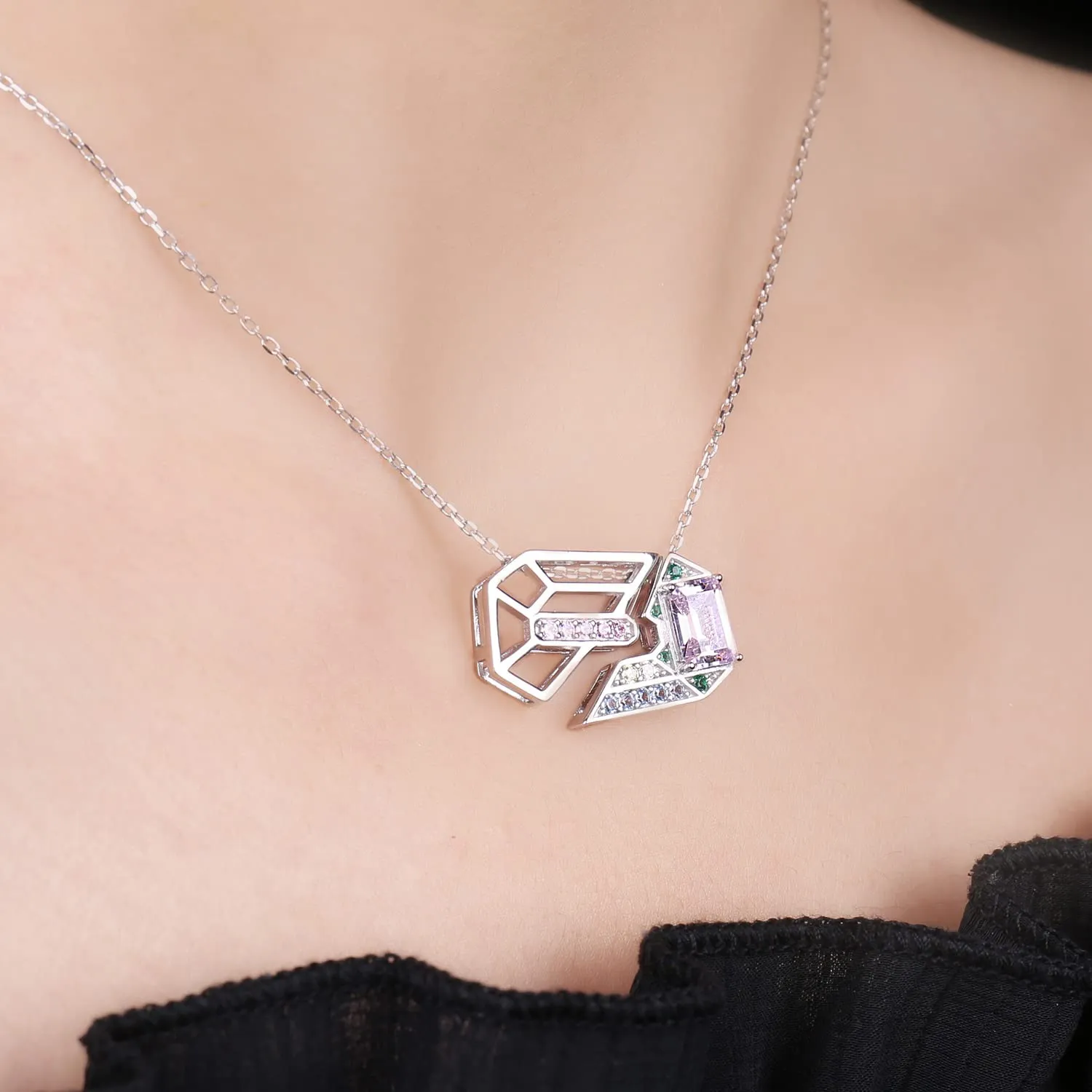 JewelryPalace Puzzle Collana Argento 925 Zirconia Rosa Taglio Smeraldo