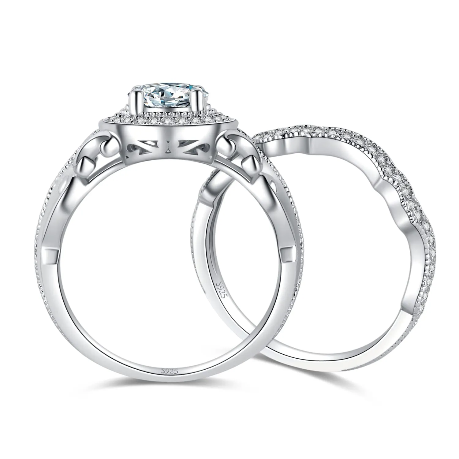 JewelryPalace Vintage Halo Anello Argento Farfalla Zirconia