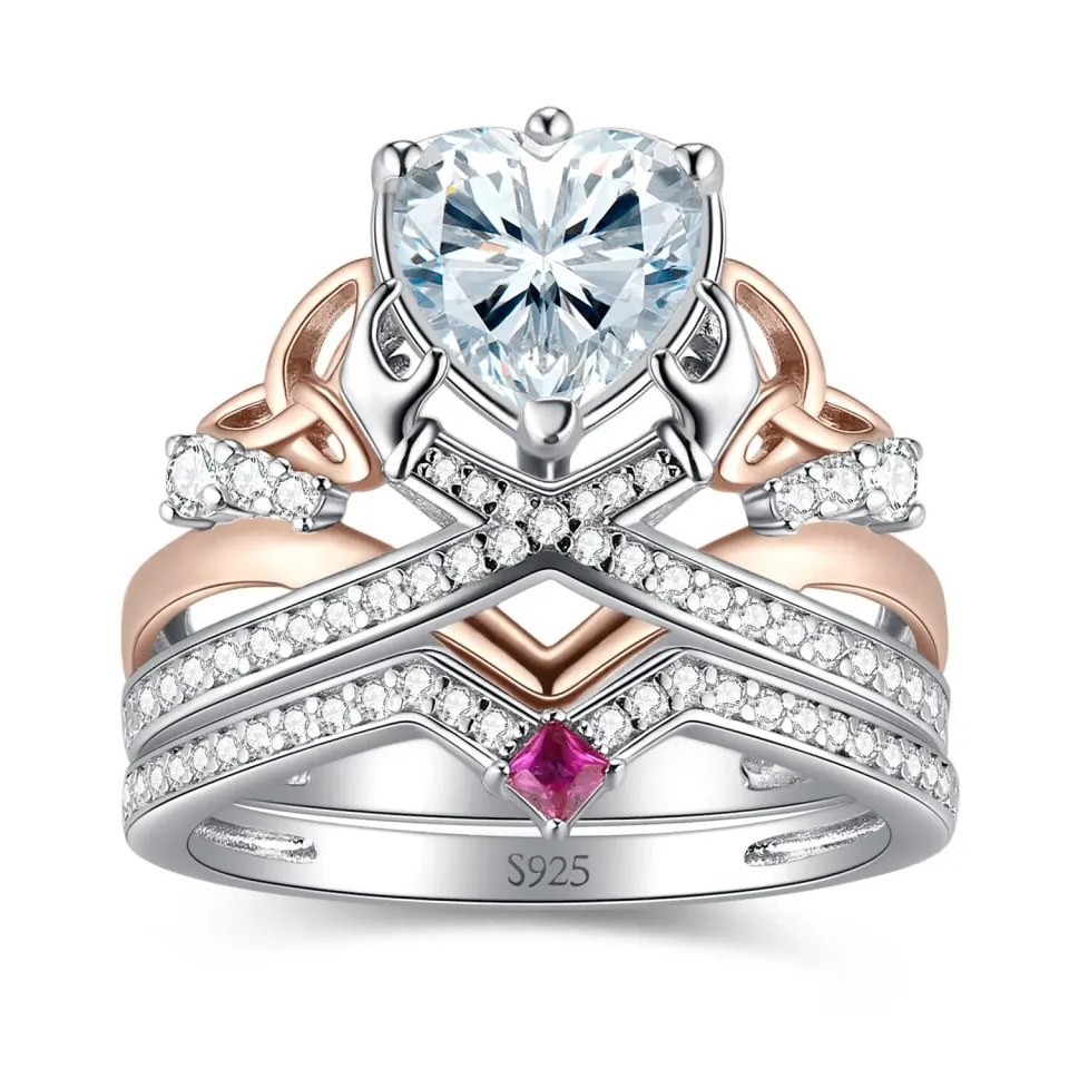 JewelryPalace Cuore Puzzle anello argento oro rosa zirconia