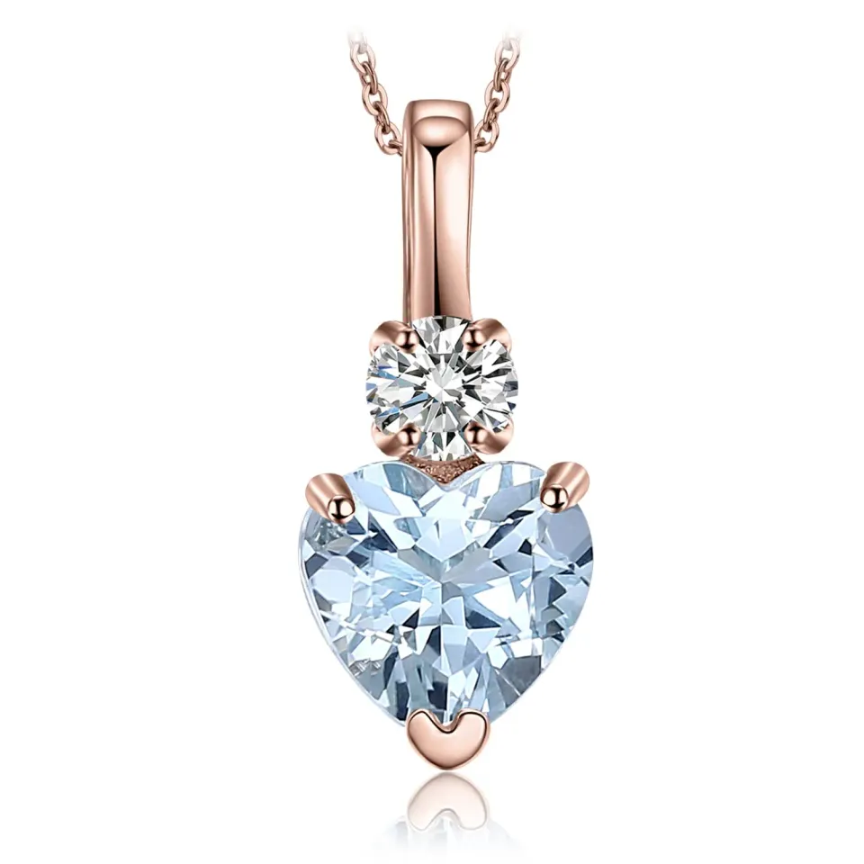 JewelryPalace 0.8ct collana cuore acquamarina oro rosa 14k 45cm
