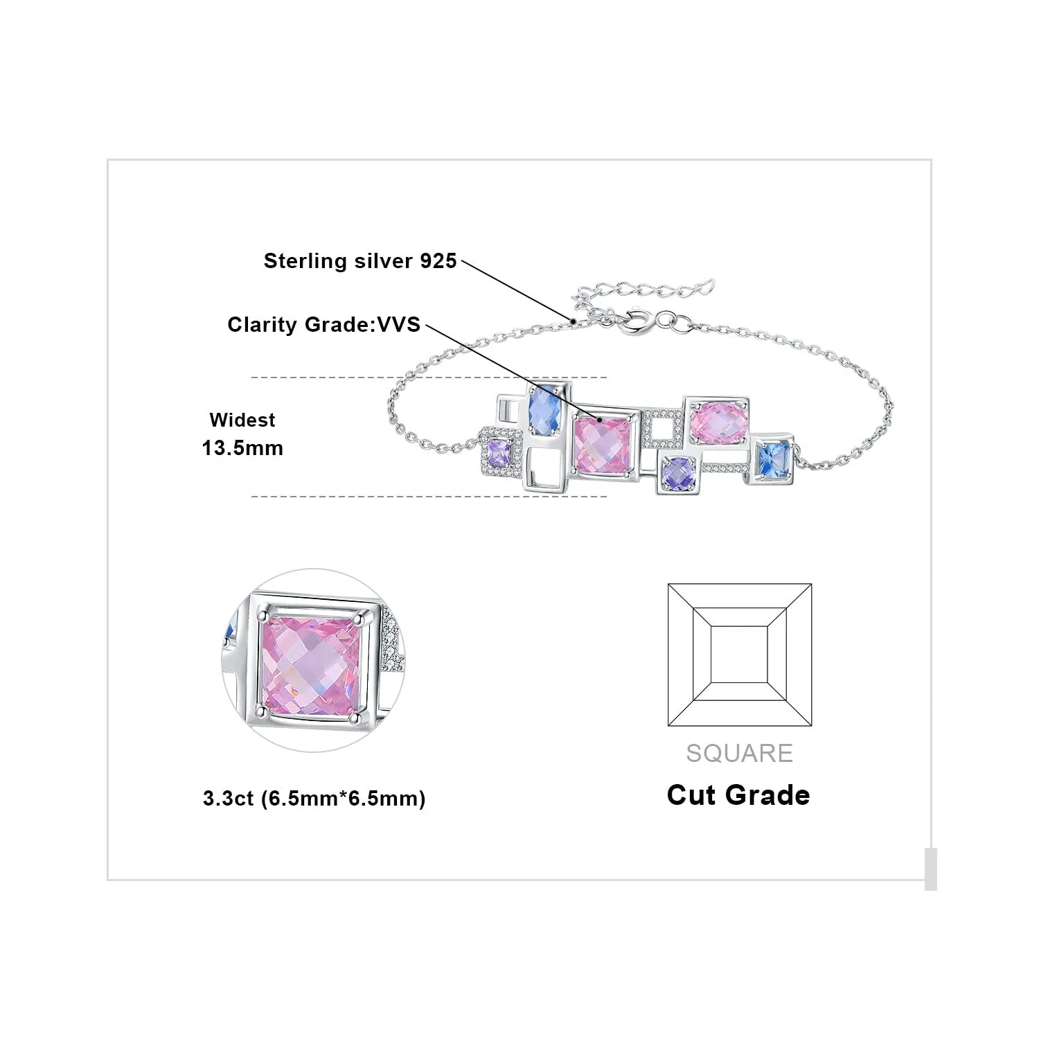 JewelryPalace Mosaico bracciale argento spinello arcobaleno