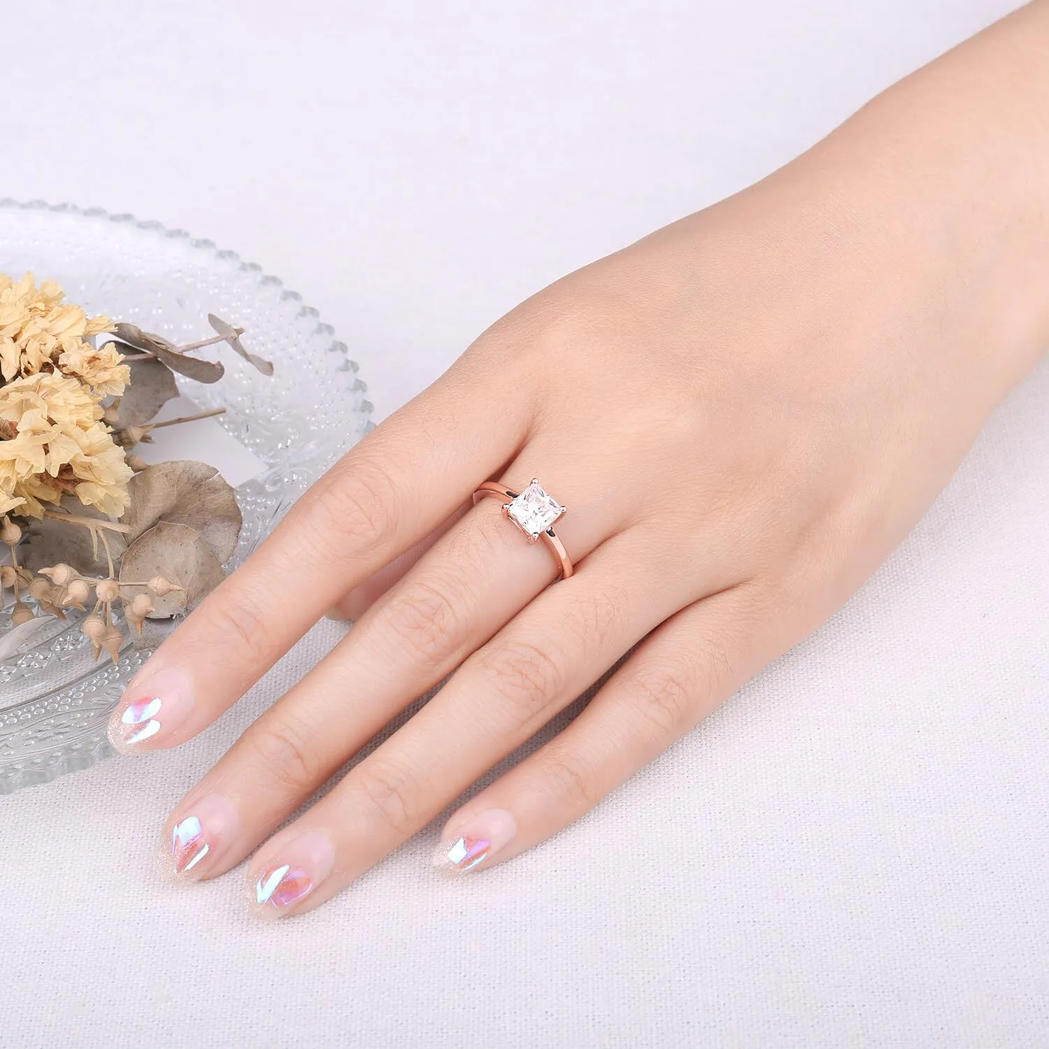 JewelryPalace Solitario 1ct Anello Argento Taglio Principessa