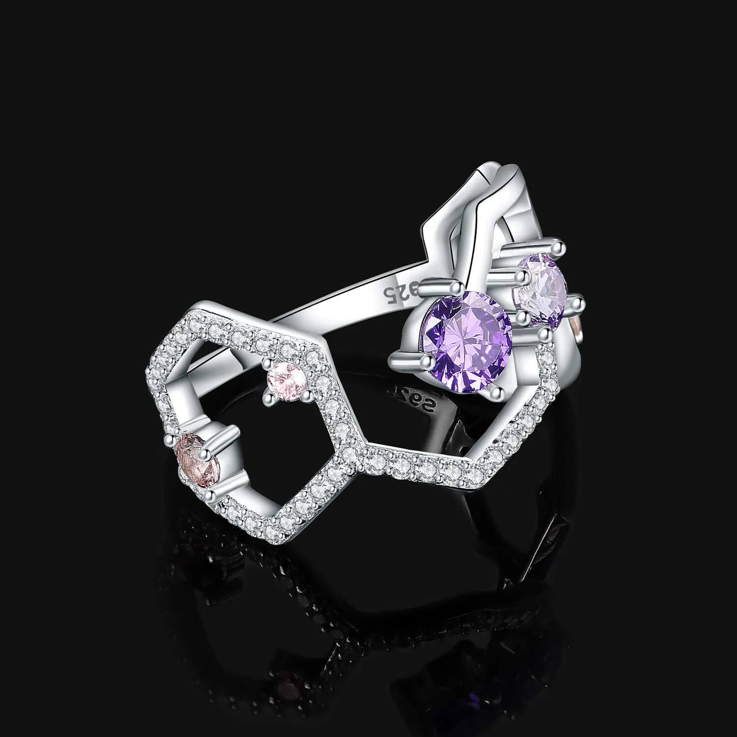 JewelryPalace Molecola Anello Argento 925 Zirconia Viola Rosa 1.3ct