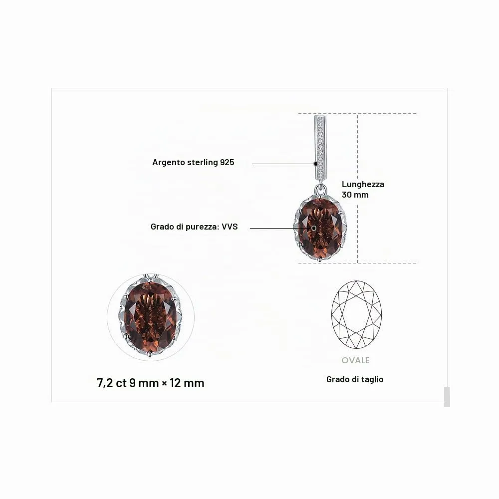 JewelryPalace 7.2ct Quarzo Fumoso Orecchini Pendenti Argento