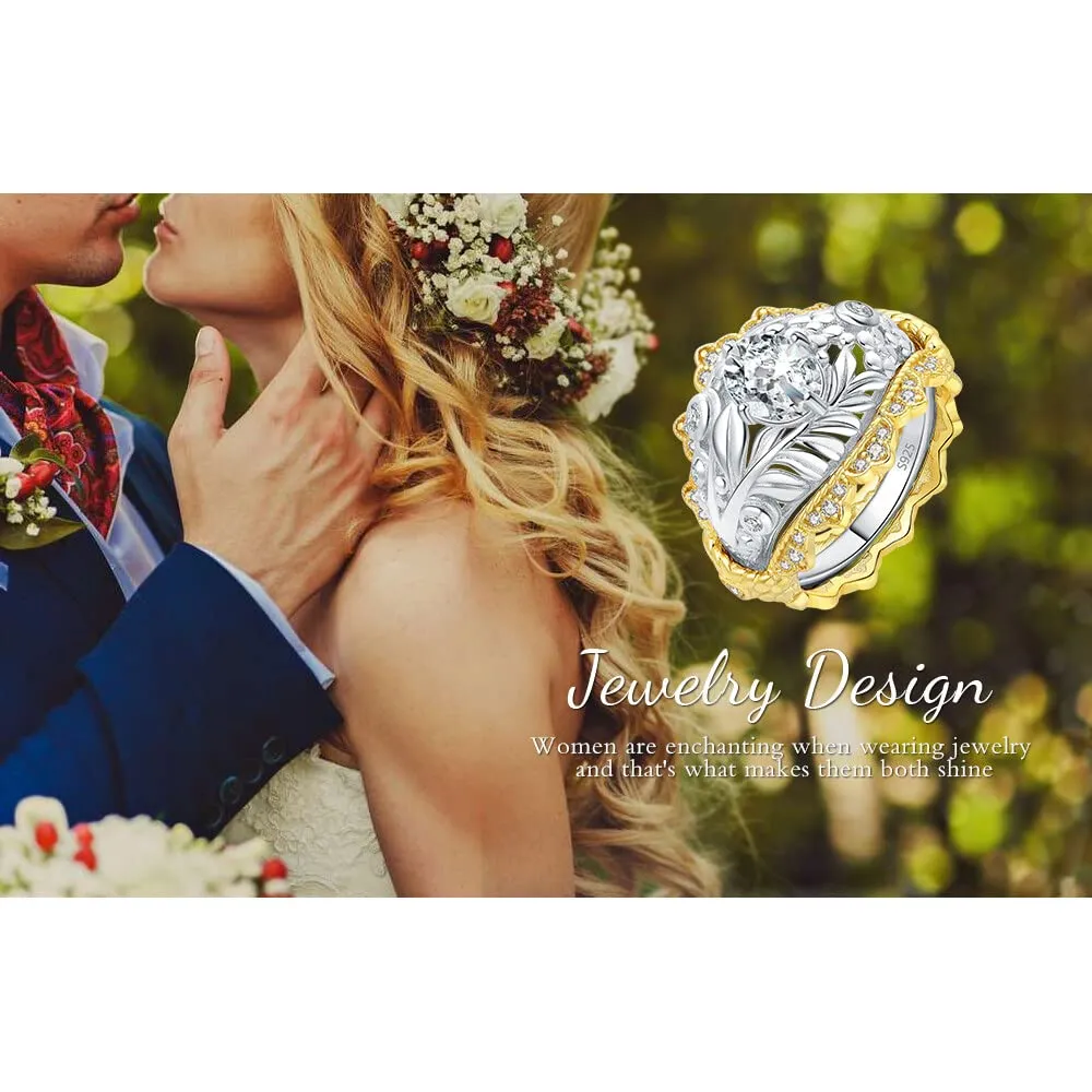 JewelryPalace Anello Donna Argento 1.55ct Foglia Ovale Bicolore