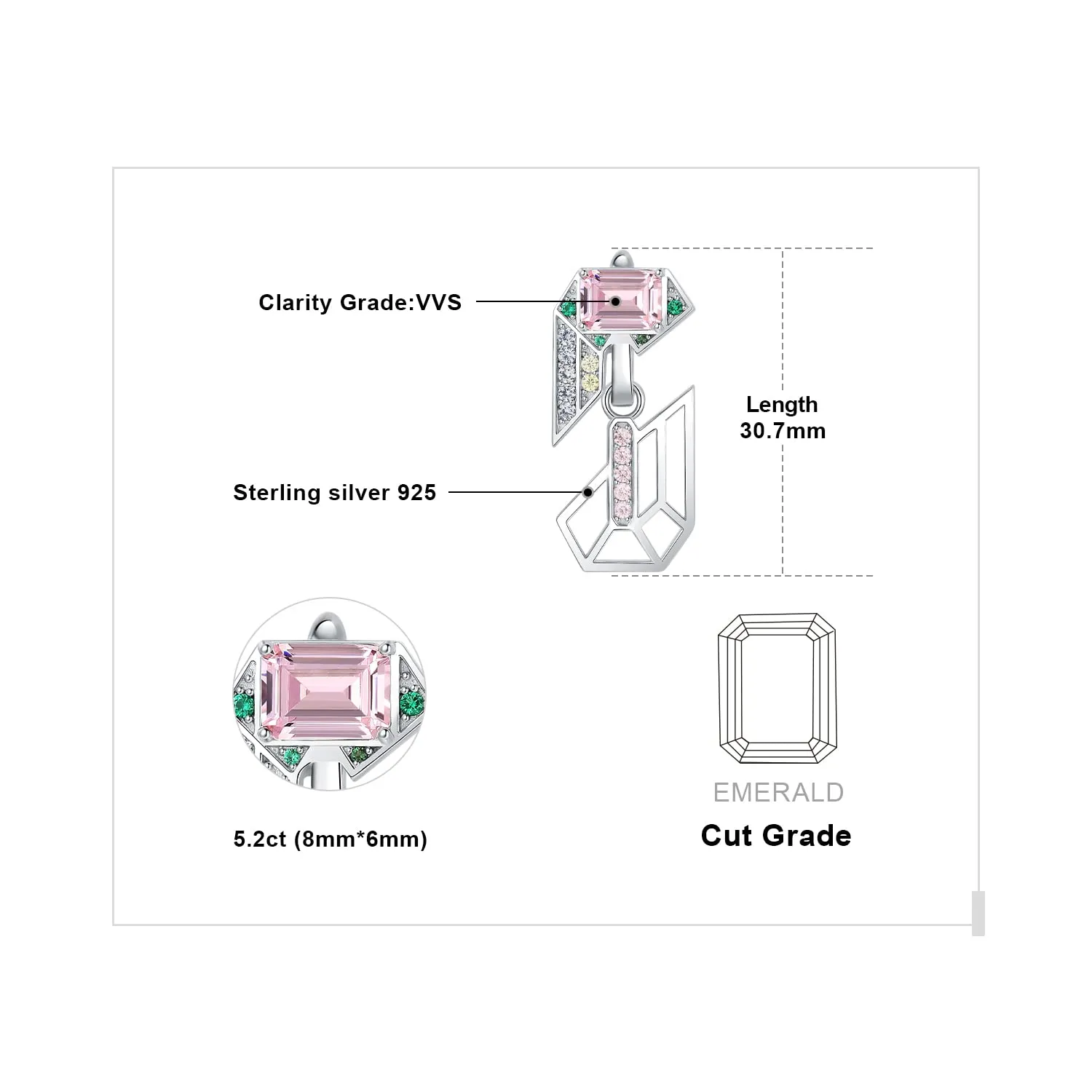 JewelryPalace Geometrici orecchini argento 925 smeraldo rosa 6.3ct