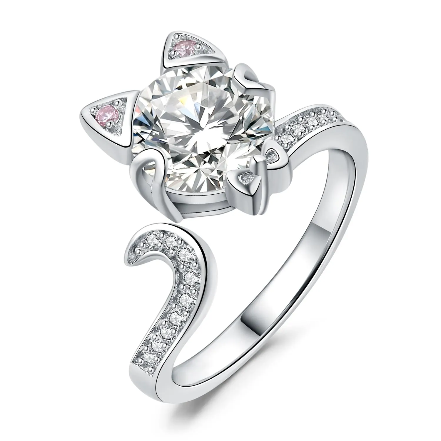 JewelryPalace Gatto anello regolabile argento zirconi rosa