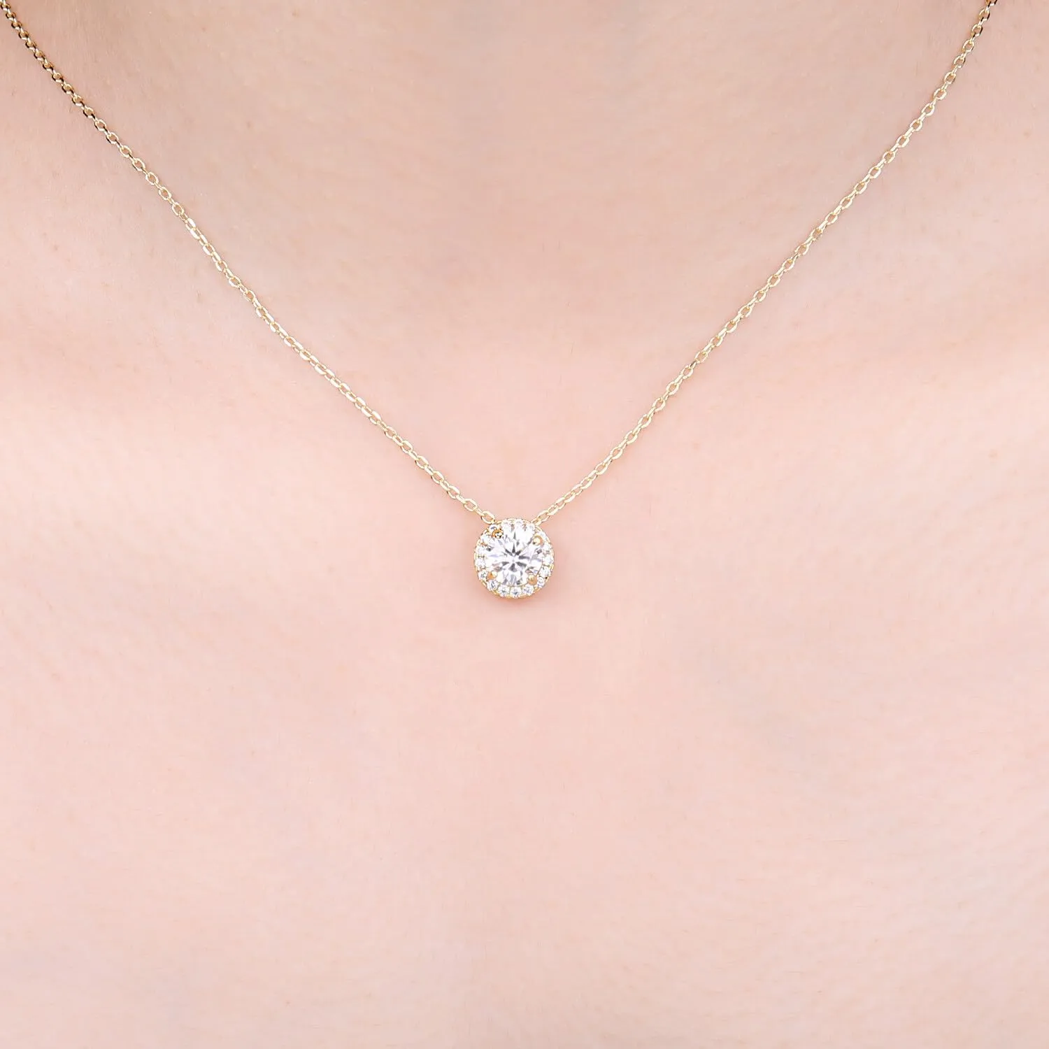 JewelryPalace 1ct Halo collana argento moissanite oro